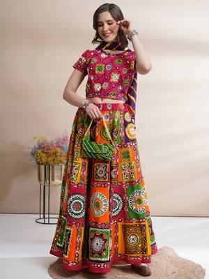 Women's Traditional Cotton Chaniya Choli Set with Dupatta  Free Size (upto 42) 3