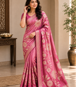 Pink Color Zari Weveing Work Georgette Saree