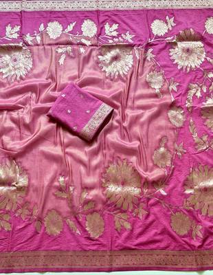 Pink Color Zari Weveing Work Georgette Saree 2