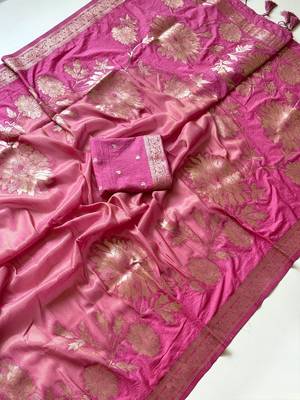 Pink Color Zari Weveing Work Georgette Saree 3