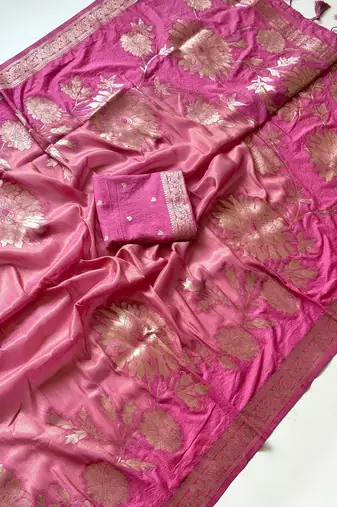 Pink Color Zari Weveing Work Georgette Saree