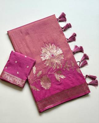 Pink Color Zari Weveing Work Georgette Saree 4