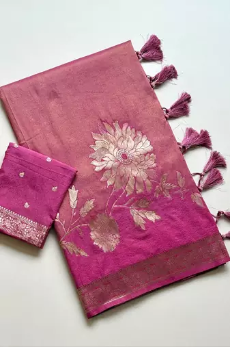 Pink Color Zari Weveing Work Georgette Saree