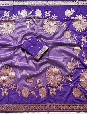 Purple Color Zari Weveing Work Georgette Saree 2