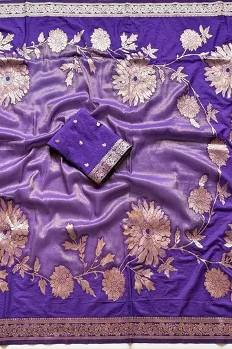 Purple Color Zari Weveing Work Georgette Saree