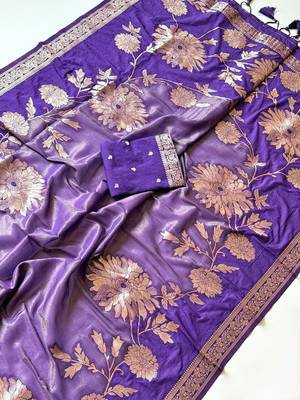 Purple Color Zari Weveing Work Georgette Saree 3
