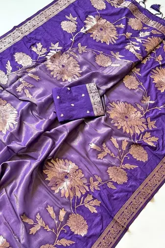 Purple Color Zari Weveing Work Georgette Saree