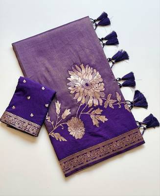 Purple Color Zari Weveing Work Georgette Saree 4