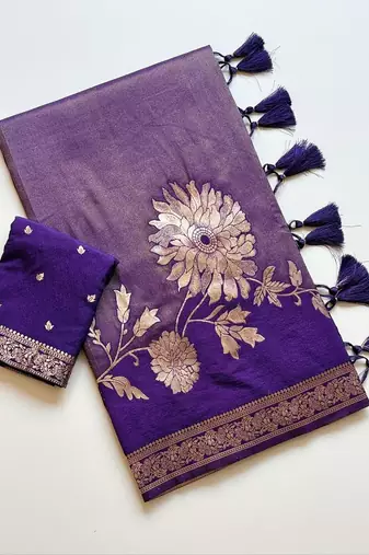 Purple Color Zari Weveing Work Georgette Saree