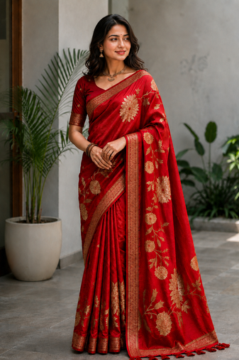 Reed Color Zari Weveing Work Georgette Saree