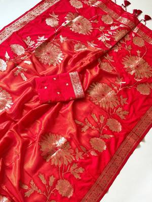 Reed Color Zari Weveing Work Georgette Saree 2