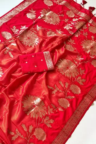 Reed Color Zari Weveing Work Georgette Saree