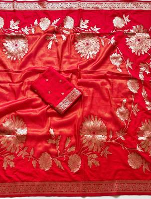 Reed Color Zari Weveing Work Georgette Saree 4