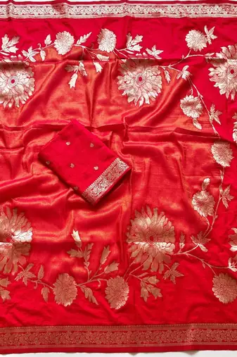 Reed Color Zari Weveing Work Georgette Saree