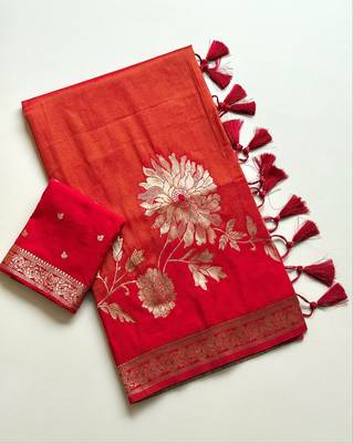 Reed Color Zari Weveing Work Georgette Saree 5
