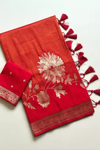 Reed Color Zari Weveing Work Georgette Saree