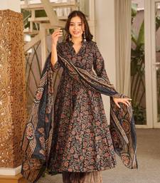Black maslin digital printed wedding party festival casual ready anarkali palazzo pant salwar kameez