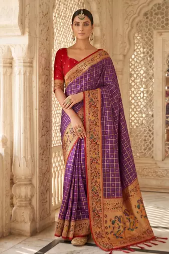 purple banarasi silk blend saree with blouse