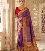purple banarasi silk blend saree with blouse