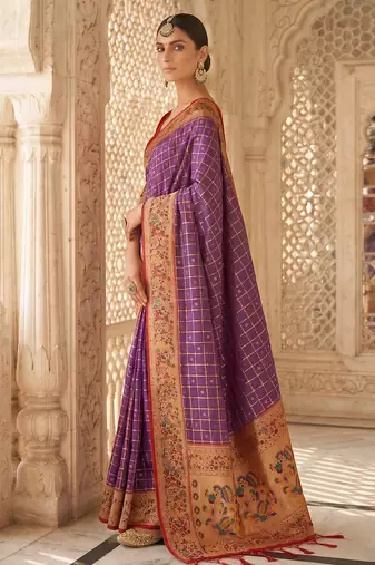 purple banarasi silk blend saree with blouse