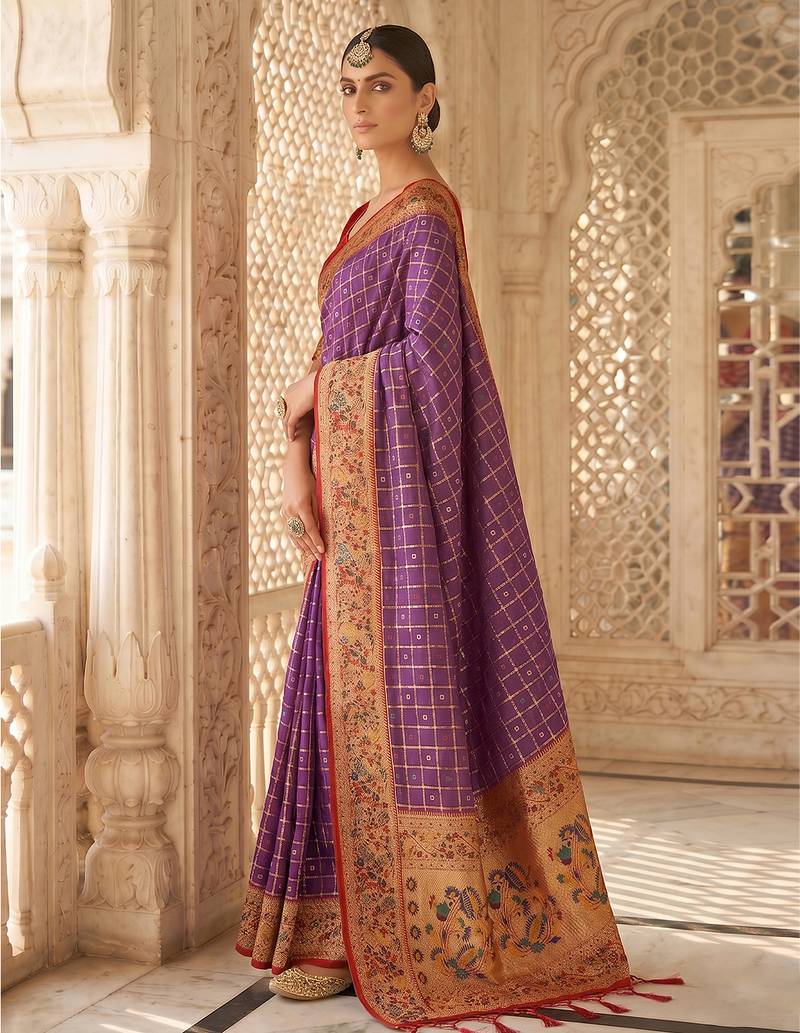 purple banarasi silk blend saree with blouse