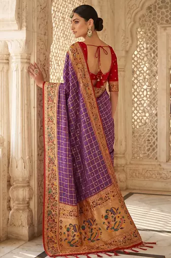 purple banarasi silk blend saree with blouse