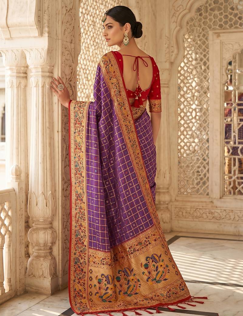 purple banarasi silk blend saree with blouse