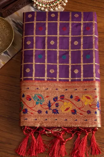 purple banarasi silk blend saree with blouse