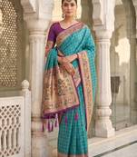blue banarasi silk blend saree with blouse