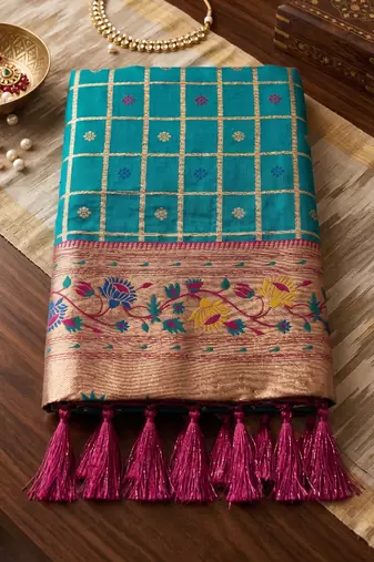 blue banarasi silk blend saree with blouse