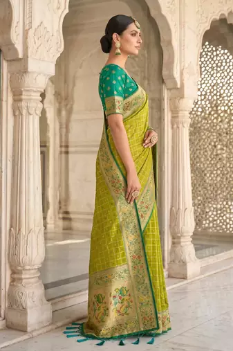 green banarasi silk blend saree with blouse