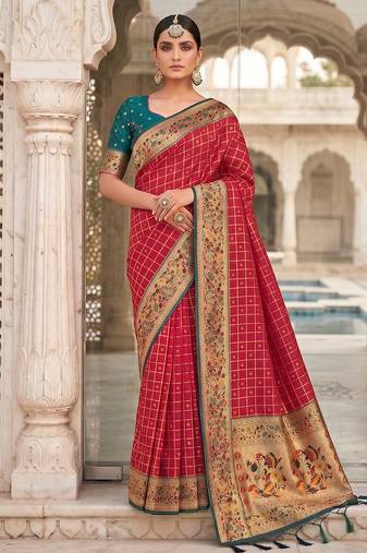 pink banarasi silk blend saree with blouse