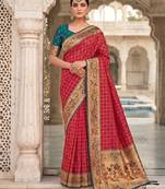 pink banarasi silk blend saree with blouse