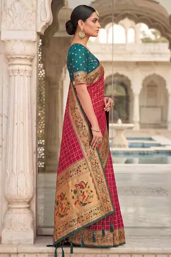 pink banarasi silk blend saree with blouse