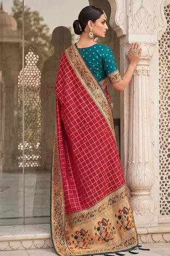 pink banarasi silk blend saree with blouse