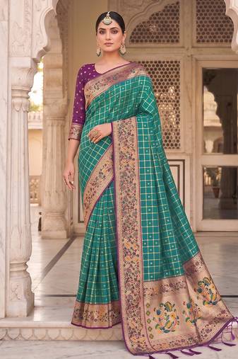 sky blue banarasi silk blend saree with blouse