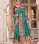 sky blue banarasi silk blend saree with blouse