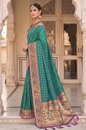 sky blue banarasi silk blend saree with blouse