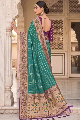 sky blue banarasi silk blend saree with blouse
