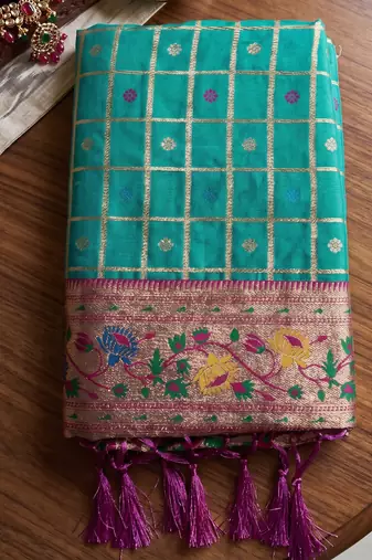 sky blue banarasi silk blend saree with blouse