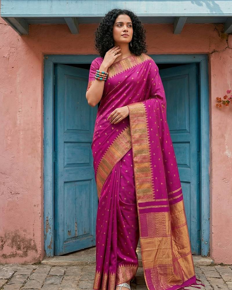 wine silk blend saree with blouse