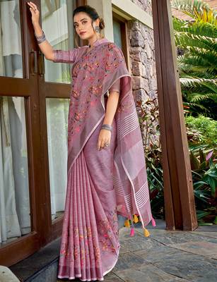 mauve linen saree with blouse 1