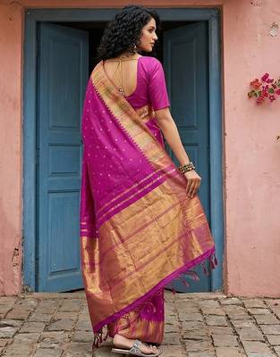 wine silk blend saree with blouse 3