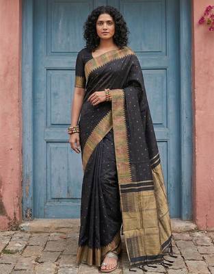 black silk blend saree with blouse 1