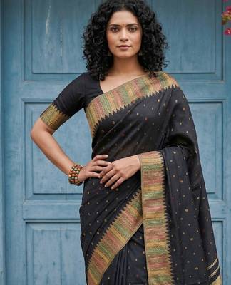 black silk blend saree with blouse 2