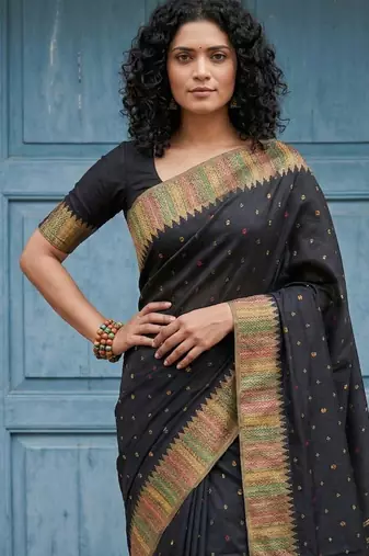 black silk blend saree with blouse