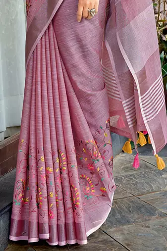 mauve linen saree with blouse