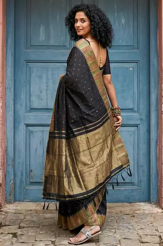 black silk blend saree with blouse