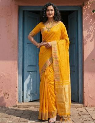 yellow silk blend saree with blouse 1