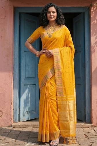 yellow silk blend saree with blouse